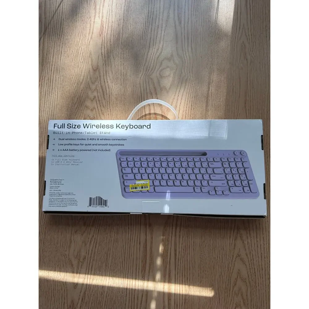 New North Full Size Lavender Wireless Keyboard with Built-in Phone/Tablet Stand